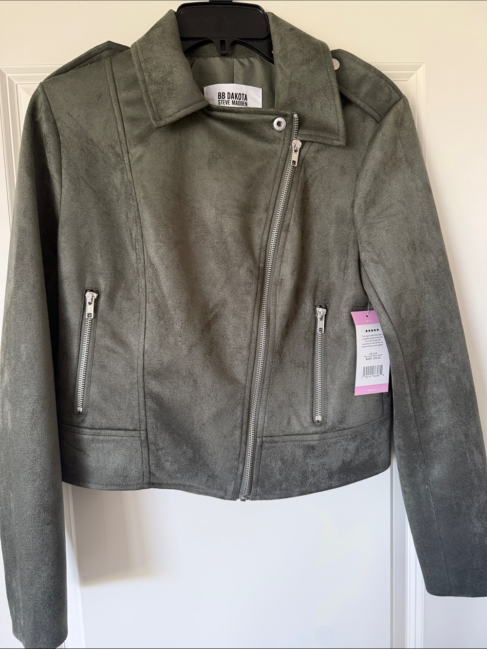 BB Dakota by Steve Madden vegan faux suede moto jacket in green size s nwt